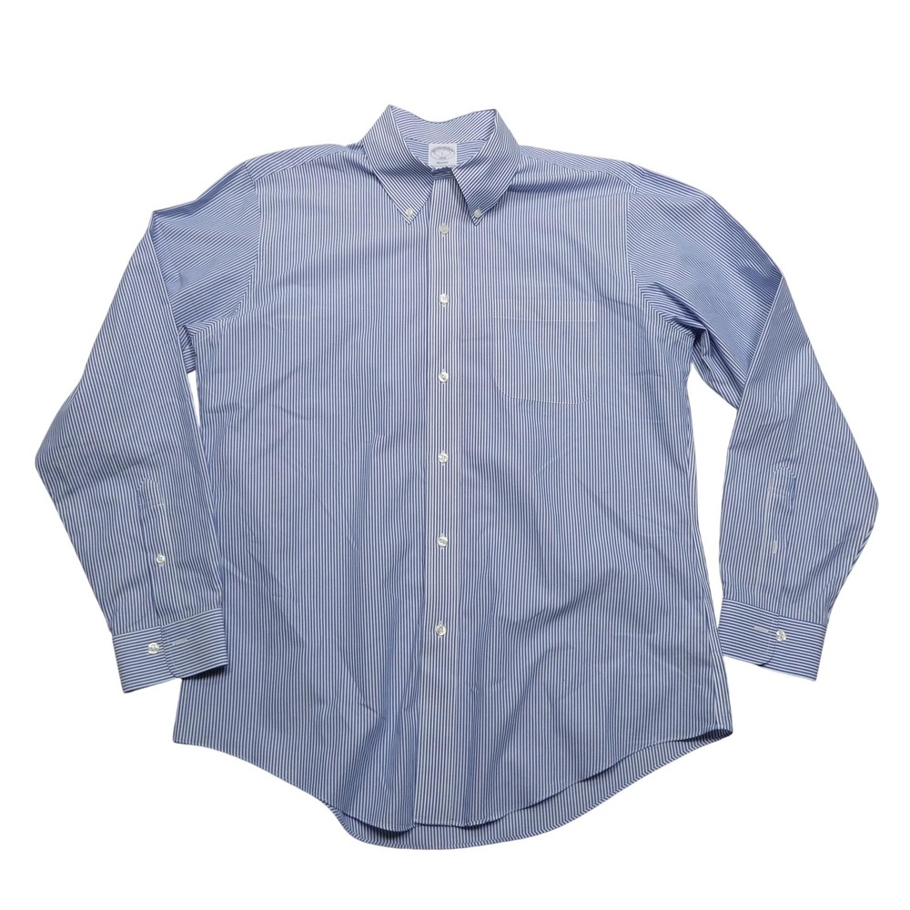 Brooks Brothers Shirt Mens Large Blue Stripe Regent Non Iron Button Down Dress